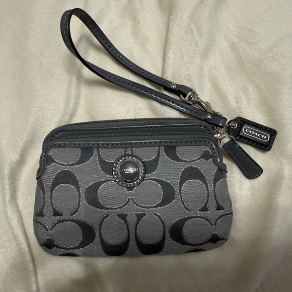 Coach Silver and Gray Signature Wristlet - Picture 1 of 5